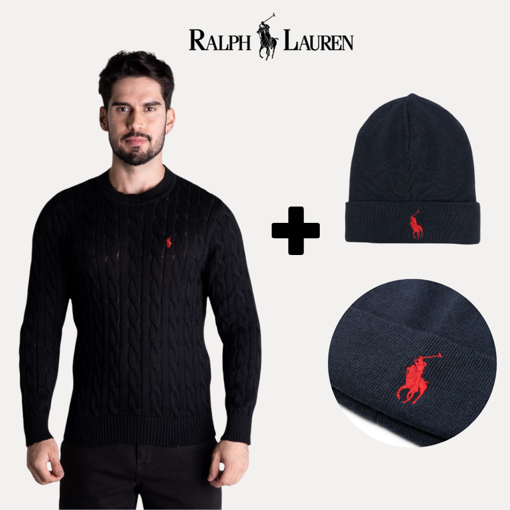 Pull tricoté RL + bonnet polo RL en cadeau