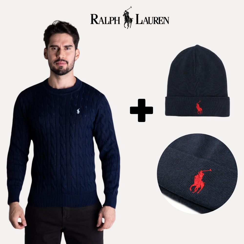 Pull tricoté RL + bonnet polo RL en cadeau